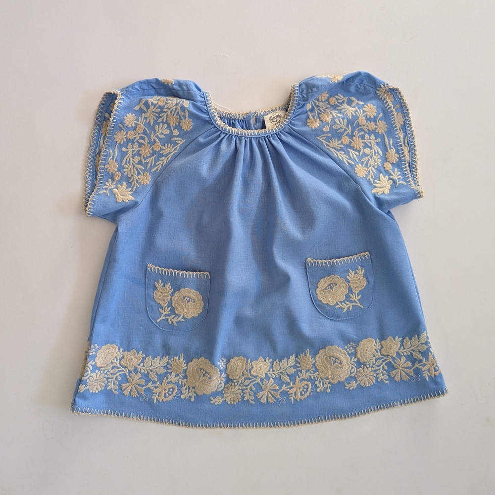 Blue Linen Embroidered Dress 18-24mo